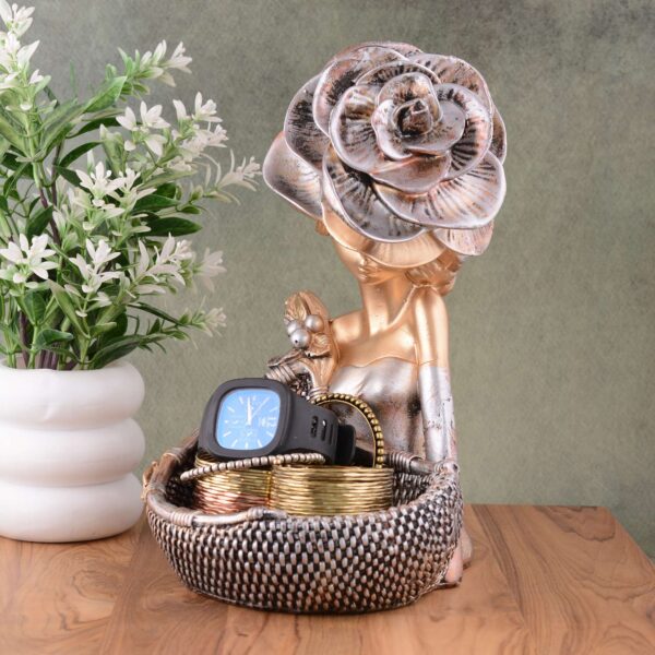 Lady with Basket Showpiece - Brown - Elegant Home & Office Decoration