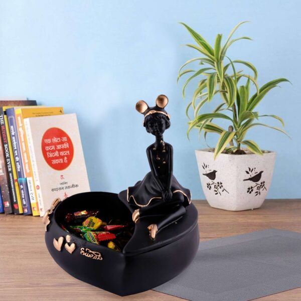 Lady with Basket Showpiece - Black - Perfect for Home & Office Décor
