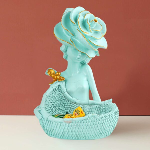 Lady with Basket Showpiece - Light Green - Decorative Home & Office Figurine