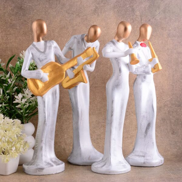 Modern Metal Musician Statue - Golden & White - Contemporary Art Music Décor